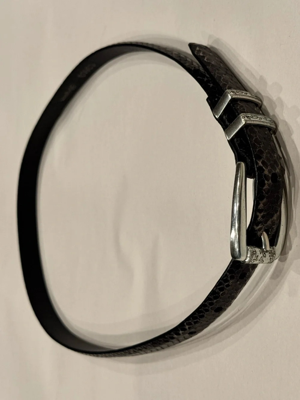 Brighton Women’s Vintage Black Snakeskin Print‎ Belt Size M30 C3603 Silver Tone